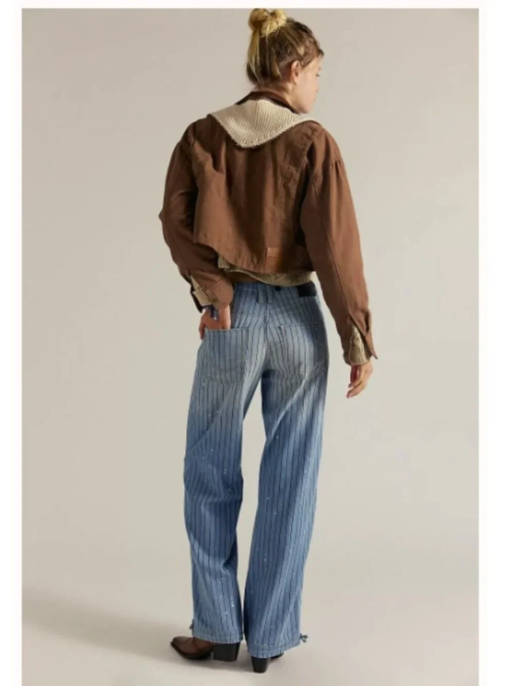 Free People We The Free Don't Wait Up Pinstripe Boyfriend Jeans, Blue | 26 - Picture 3 of 11